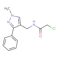 Chemical structure of 2-chloro-N-[(1-methyl-3-phenyl-1H-pyrazol-4-yl)methyl]acetamide - CSSB01635552896