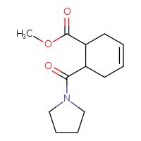 Chemical structure of methyl 6-(pyrrolidine-1-carbonyl)cyclohex-3-ene-1-carboxylate - CSSB06476432330