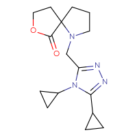 Chemical structure of 1-[(4,5-dicyclopropyl-4H-1,2,4-triazol-3-yl)methyl]-7-oxa-1-azaspiro[4.4]nonan-6-one - CSSS00138481583
