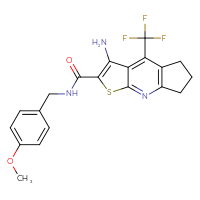 Chemical structure of 6-amino-N-[(4-methoxyphenyl)methyl]-8-(trifluoromethyl)-4-thia-2-azatricyclo[7.3.0.0³,⁷]dodeca-1(9),2,5,7-tetraene-5-carboxamide - CSSB00121661977
