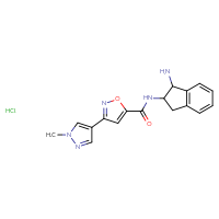 Chemical structure of N-(1-amino-2,3-dihydro-1H-inden-2-yl)-3-(1-methyl-1H-pyrazol-4-yl)-1,2-oxazole-5-carboxamide hydrochloride - CSSB20620704582