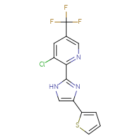 Chemical structure of 3-chloro-2-[4-(thiophen-2-yl)-1H-imidazol-2-yl]-5-(trifluoromethyl)pyridine - CSSB21531615884
