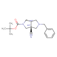 Chemical structure of rac-tert-butyl (3aR,6aR)-5-benzyl-3a-cyano-octahydropyrrolo[3,4-c]pyrrole-2-carboxylate - CSSB02125676573