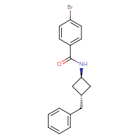 Chemical structure of 4-bromo-N-[(1s,3r)-3-benzylcyclobutyl]benzamide - CSSB21432463912