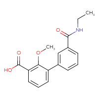 Chemical structure of 3'-(ethylcarbamoyl)-2-methoxy-[1,1'-biphenyl]-3-carboxylic acid - CSSB00150702355