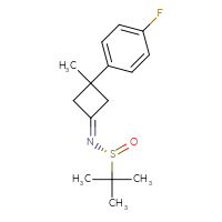 Chemical structure of (R)-N-[3-(4-fluorophenyl)-3-methylcyclobutylidene]-2-methylpropane-2-sulfinamide - CSSB21332859235
