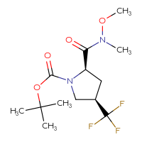 Chemical structure of tert-butyl (2R,4R)-2-[methoxy(methyl)carbamoyl]-4-(trifluoromethyl)pyrrolidine-1-carboxylate - CSSB20904463531