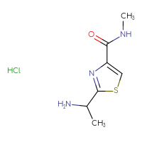 Chemical structure of 2-(1-aminoethyl)-N-methyl-1,3-thiazole-4-carboxamide hydrochloride - CSSB21103083561
