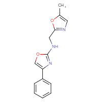 Chemical structure of N-[(5-methyl-1,3-oxazol-2-yl)methyl]-4-phenyl-1,3-oxazol-2-amine - CSSB15110582600