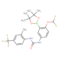 Chemical structure of 1-[4-(difluoromethoxy)-3-(4,4,5,5-tetramethyl-1,3,2-dioxaborolan-2-yl)phenyl]-3-[2-methyl-4-(trifluoromethyl)phenyl]urea - CSSB21332113329