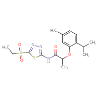 Chemical structure of N-[5-(ethanesulfonyl)-1,3,4-thiadiazol-2-yl]-2-[5-methyl-2-(propan-2-yl)phenoxy]propanamide - CSSB00121607071