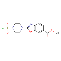 Chemical structure of methyl 2-[4-(chlorosulfonyl)piperazin-1-yl]-1,3-benzoxazole-6-carboxylate - CSSB21224772692