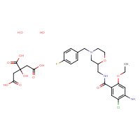 Chemical structure of 2-hydroxypropane-1,2,3-tricarboxylic acid 4-amino-5-chloro-2-ethoxy-N-({4-[(4-fluorophenyl)methyl]morpholin-2-yl}methyl)benzamide dihydrate - CSSB00116206945