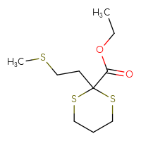 Chemical structure of ethyl 2-[2-(methylsulfanyl)ethyl]-1,3-dithiane-2-carboxylate - CSSB02274287460