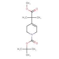 Chemical structure of tert-butyl 4-(1-methoxy-2-methyl-1-oxopropan-2-yl)-1,2,3,6-tetrahydropyridine-1-carboxylate - CSSB00044940266