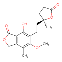 Chemical structure of 7-hydroxy-5-methoxy-4-methyl-6-{2-[(2S)-2-methyl-5-oxooxolan-2-yl]ethyl}-1,3-dihydro-2-benzofuran-1-one - CSSB00025765158
