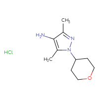 Chemical structure of 3,5-dimethyl-1-(oxan-4-yl)-1H-pyrazol-4-amine hydrochloride - CSSB20620696059