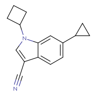 Chemical structure of 1-cyclobutyl-6-cyclopropyl-1H-indole-3-carbonitrile - CSSB00132307470
