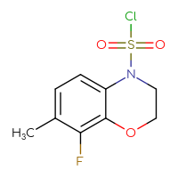Chemical structure of 8-fluoro-7-methyl-3,4-dihydro-2H-1,4-benzoxazine-4-sulfonyl chloride - CSSB15019978726