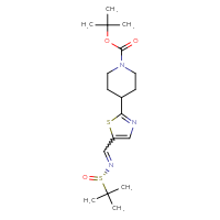 Chemical structure of tert-butyl 4-[5-({[(S)-2-methylpropane-2-sulfinyl]imino}methyl)-1,3-thiazol-2-yl]piperidine-1-carboxylate - CSSB21332856942