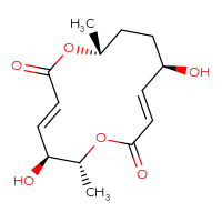 Chemical structure of (3E,5S,6R,9E,11R,14R)-5,11-dihydroxy-6,14-dimethyl-1,7-dioxacyclotetradeca-3,9-diene-2,8-dione - CSSB00132303246