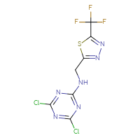 Chemical structure of 4,6-dichloro-N-{[5-(trifluoromethyl)-1,3,4-thiadiazol-2-yl]methyl}-1,3,5-triazin-2-amine - CSSB21332061443