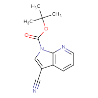 Chemical structure of tert-butyl 3-cyano-1H-pyrrolo[2,3-b]pyridine-1-carboxylate - CSSB21332062566