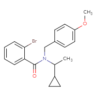 Chemical structure of 2-bromo-N-(1-cyclopropylethyl)-N-[(4-methoxyphenyl)methyl]benzamide - CSSB00106580833