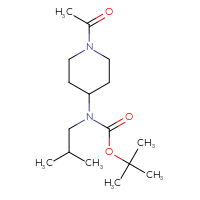 Chemical structure of tert-butyl N-(1-acetylpiperidin-4-yl)-N-(2-methylpropyl)carbamate - CSSB06850910568