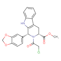 Chemical structure of methyl (1R,3R)-1-(2H-1,3-benzodioxol-5-yl)-2-(2-chloroacetyl)-1H,2H,3H,4H,9H-pyrido[3,4-b]indole-3-carboxylate - CSSB00016988737