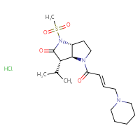 Chemical structure of (3S,3aS,6aR)-1-methanesulfonyl-4-[(2E)-4-(piperidin-1-yl)but-2-enoyl]-3-(propan-2-yl)-octahydropyrrolo[3,2-b]pyrrol-2-one hydrochloride - CSSB00134617759
