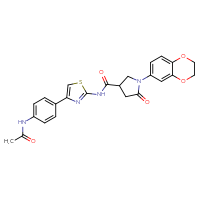 Chemical structure of 1-(2,3-dihydro-1,4-benzodioxin-6-yl)-N-[4-(4-acetamidophenyl)-1,3-thiazol-2-yl]-5-oxopyrrolidine-3-carboxamide - CSSB00026277353