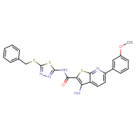 Chemical structure of 3-amino-N-[5-(benzylsulfanyl)-1,3,4-thiadiazol-2-yl]-6-(3-methoxyphenyl)thieno[2,3-b]pyridine-2-carboxamide - CSSB00121662521
