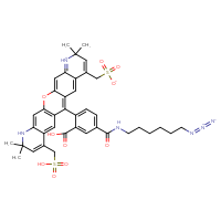 Chemical structure of 6-{4-[(6-azidohexyl)carbamoyl]-2-carboxyphenyl}-2,2,10,10-tetramethyl-4-(sulfomethyl)-8-(sulfonatomethyl)-2,10-dihydro-1H-13-oxa-1,11-diazapentacen-11-ium - CSSB06741709269