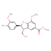 Chemical structure of methyl (2S,3R)-2-(4-hydroxy-3-methoxyphenyl)-3-(hydroxymethyl)-7-methoxy-2,3-dihydro-1-benzofuran-5-carboxylate - CSSB00159261825