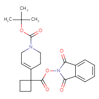 Chemical structure of tert-butyl 4-(1-{[(1,3-dioxo-2,3-dihydro-1H-isoindol-2-yl)oxy]carbonyl}cyclobutyl)-1,2,3,6-tetrahydropyridine-1-carboxylate - CSSB00116217487