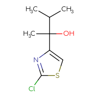 Chemical structure of 2-(2-chloro-1,3-thiazol-4-yl)-3-methylbutan-2-ol - CSSB20844300029