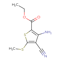 Chemical structure of ethyl 3-amino-4-cyano-5-(methylsulfanyl)thiophene-2-carboxylate - CSSB00011219185
