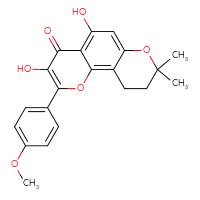 Chemical structure of 3,5-dihydroxy-2-(4-methoxyphenyl)-8,8-dimethyl-4H,8H,9H,10H-pyrano[2,3-h]chromen-4-one - CSSB00150710133