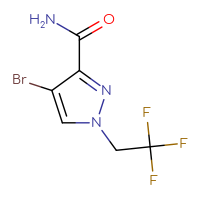 Chemical structure of 4-bromo-1-(2,2,2-trifluoroethyl)-1H-pyrazole-3-carboxamide - CSSB01045690213