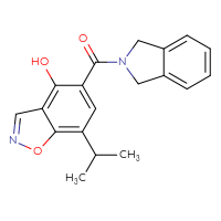 Chemical structure of 5-(2,3-dihydro-1H-isoindole-2-carbonyl)-7-(propan-2-yl)-1,2-benzoxazol-4-ol - CSSB02515422004