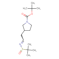 Chemical structure of tert-butyl 3-(2-{[(S)-2-methylpropane-2-sulfinyl]imino}ethyl)pyrrolidine-1-carboxylate - CSSB21332860339