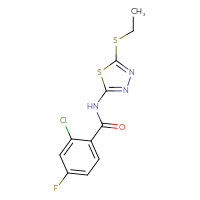 Chemical structure of 2-chloro-N-[5-(ethylsulfanyl)-1,3,4-thiadiazol-2-yl]-4-fluorobenzamide - CSSB00048082886