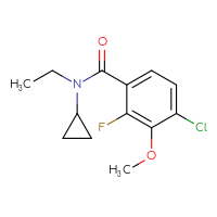 Chemical structure of 4-chloro-N-cyclopropyl-N-ethyl-2-fluoro-3-methoxybenzamide - CSSB06681443273