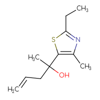 Chemical structure of 2-(2-ethyl-4-methyl-1,3-thiazol-5-yl)pent-4-en-2-ol - CSSB06443325859