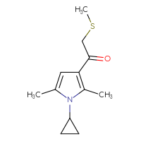 Chemical structure of 1-(1-cyclopropyl-2,5-dimethyl-1H-pyrrol-3-yl)-2-(methylsulfanyl)ethan-1-one - CSSB01992186436