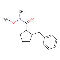 Chemical structure of 2-benzyl-N-methoxy-N-methylcyclopentane-1-carboxamide - CSSB02000820731