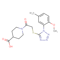 Chemical structure of 1-(2-{[1-(2-methoxy-5-methylphenyl)-1H-1,2,3,4-tetrazol-5-yl]sulfanyl}acetyl)piperidine-4-carboxylic acid - CSSB00000683863