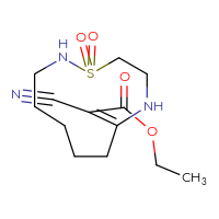 Chemical structure of ethyl 2-cyano-2-[(8Z)-1,1-dioxo-1λ⁶-thia-2,9-diazacycloundecan-8-ylidene]acetate - CSSB20504682780