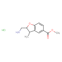 Chemical structure of methyl 2-(aminomethyl)-3-methyl-2,3-dihydro-1-benzofuran-5-carboxylate hydrochloride - CSSB20504684979